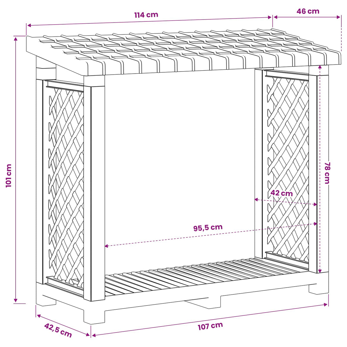 Polttopuuhylly 114 X 46 X 101 Cm Pp Antrasiitti
