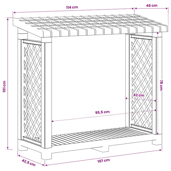 Polttopuuhylly 114 X 46 X 101 Cm Pp Antrasiitti