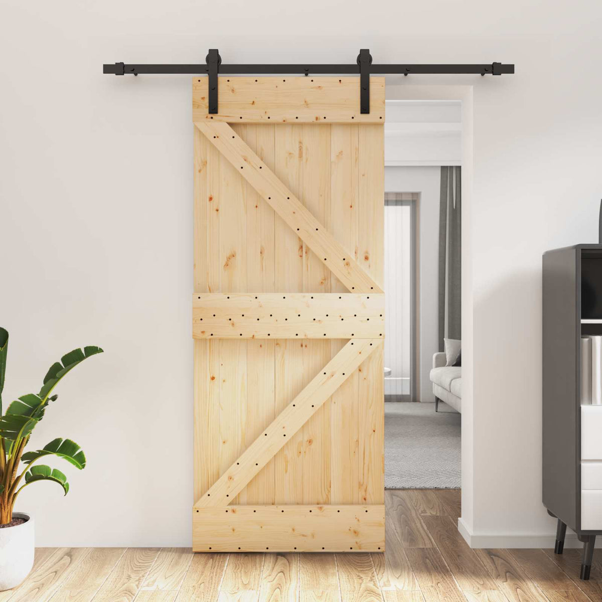 Liukuovi 85 X 210 Cm Massiivinen Mänty (Käsittelemätön)