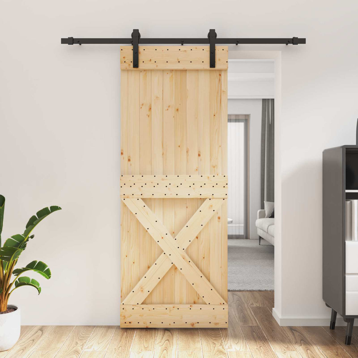 Liukuovi 80 X 210 Cm Massiivinen Mänty (Käsittelemätön)
