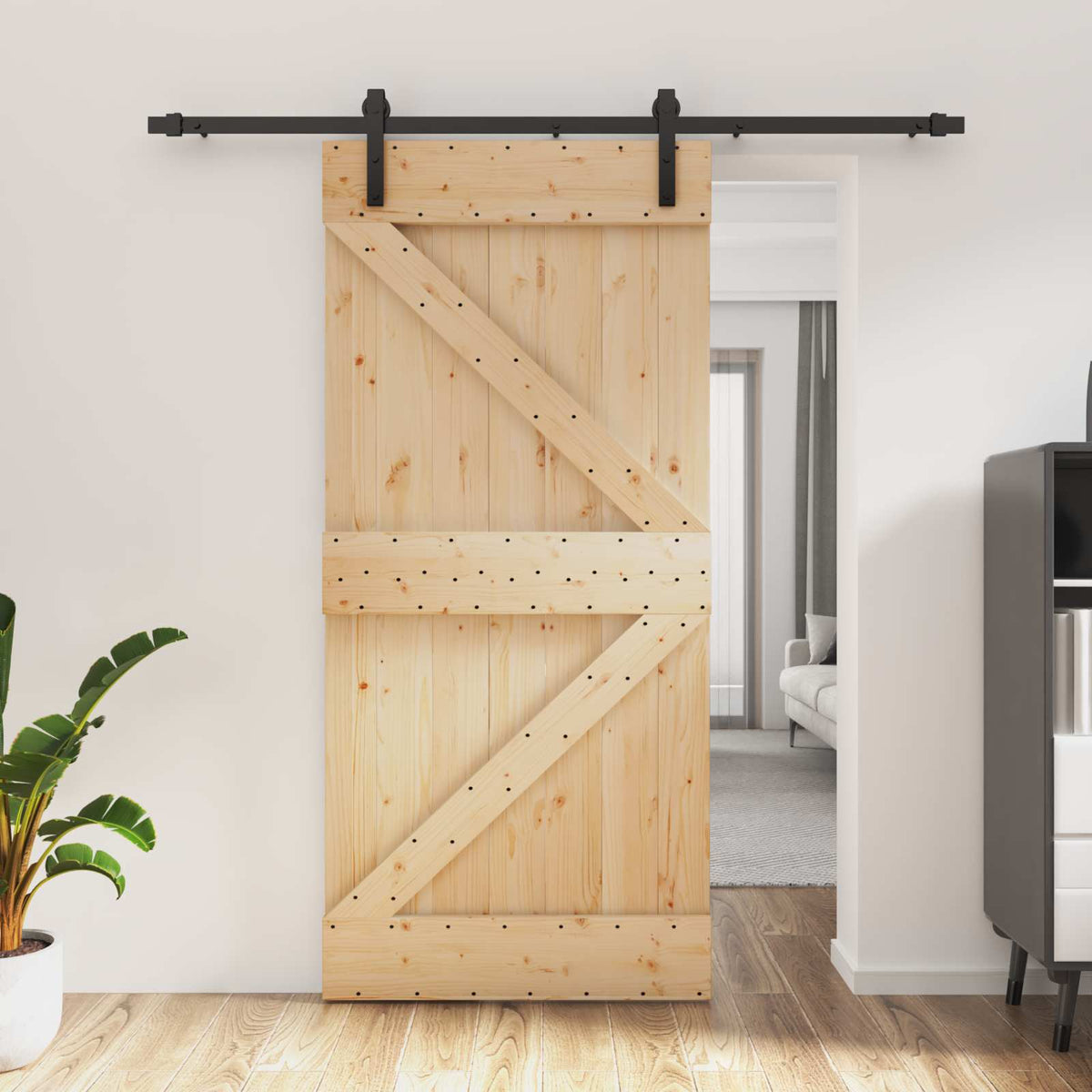Liukuovi 95 X 210 Cm Massiivinen Mänty (Käsittelemätön)