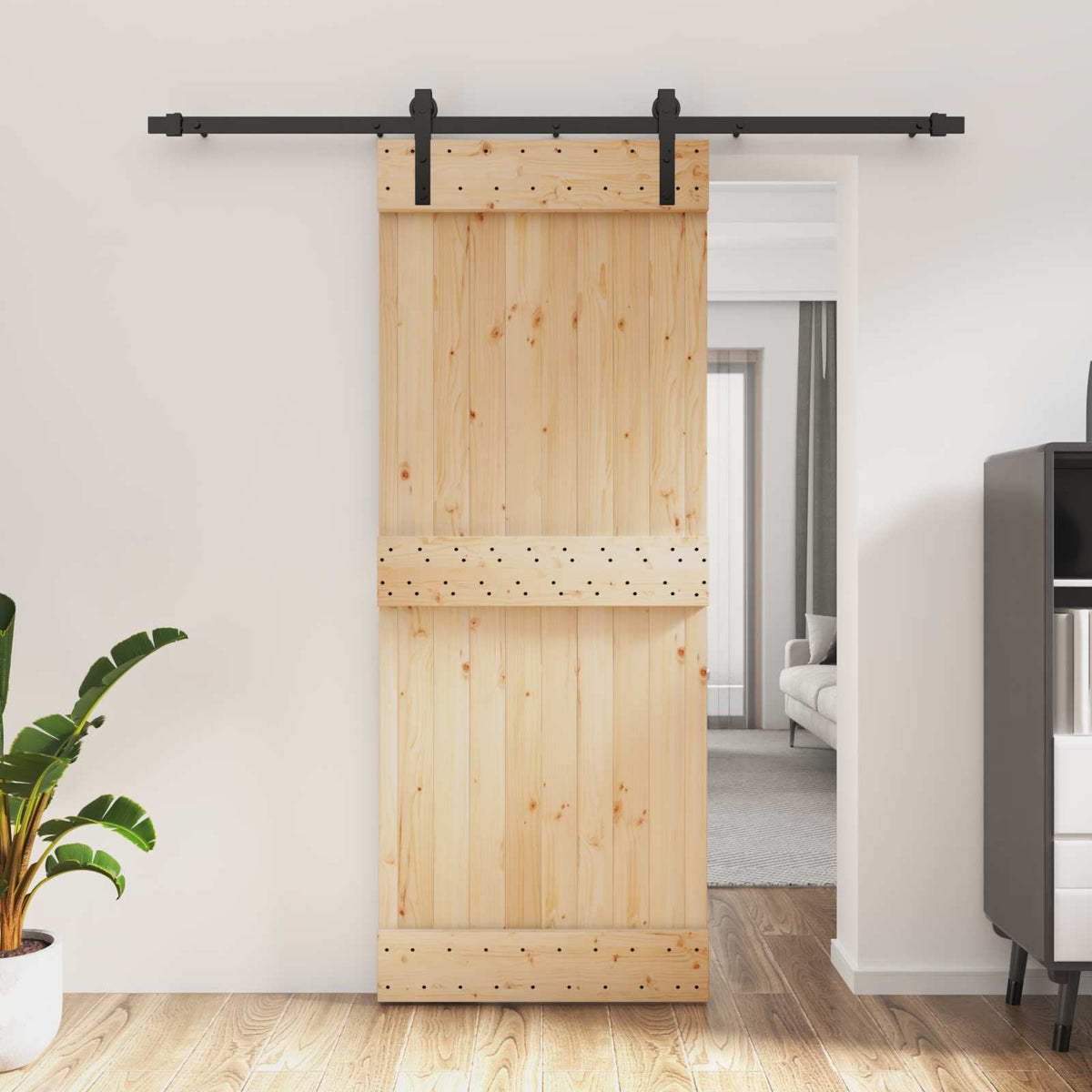 Liukuovi Luonnollinen Ja Musta 80 X 210 Cm Massiivinen Mänty