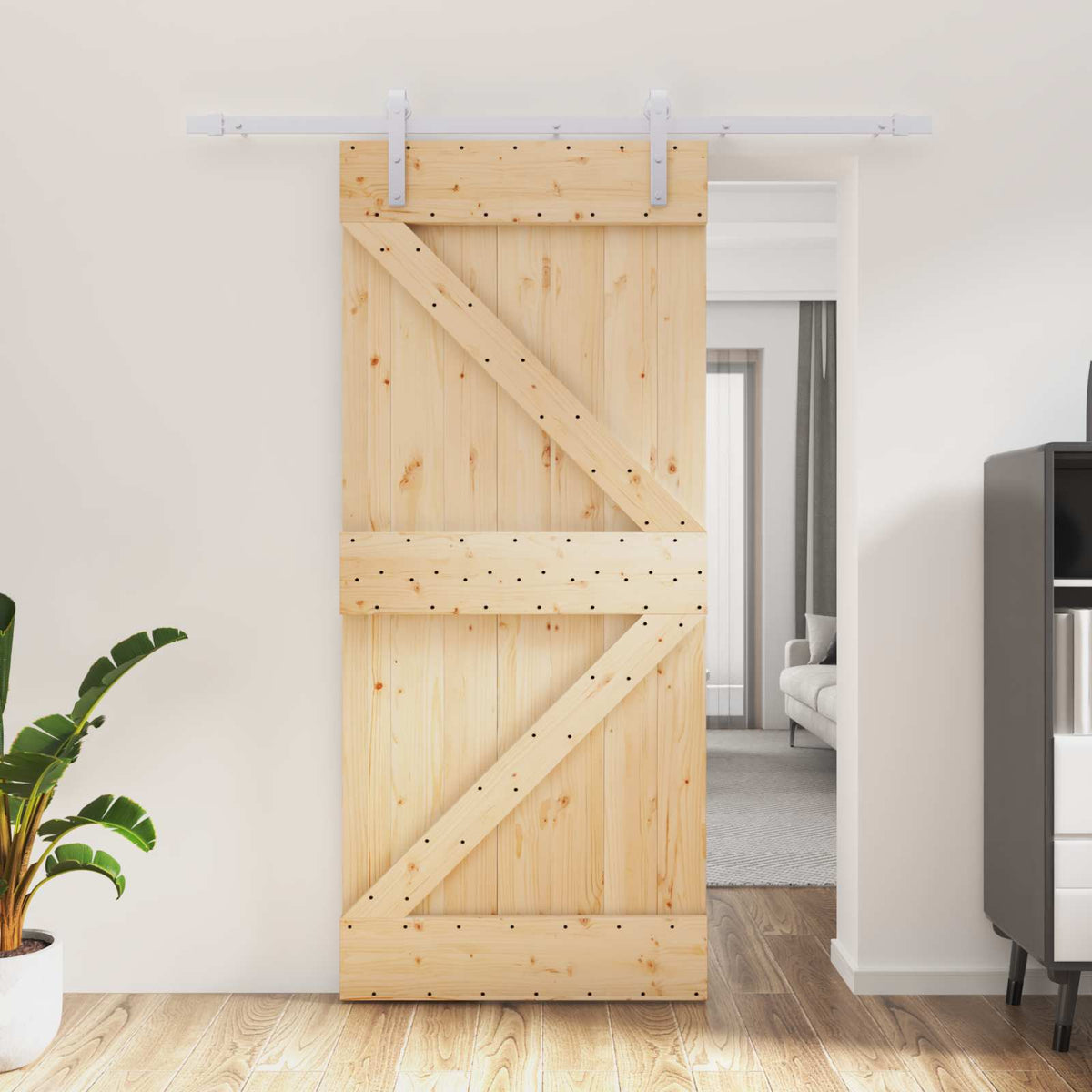 Liukuovi 90 X 210 Cm Täysi Mänty Luonnollinen Ja Valkoinen