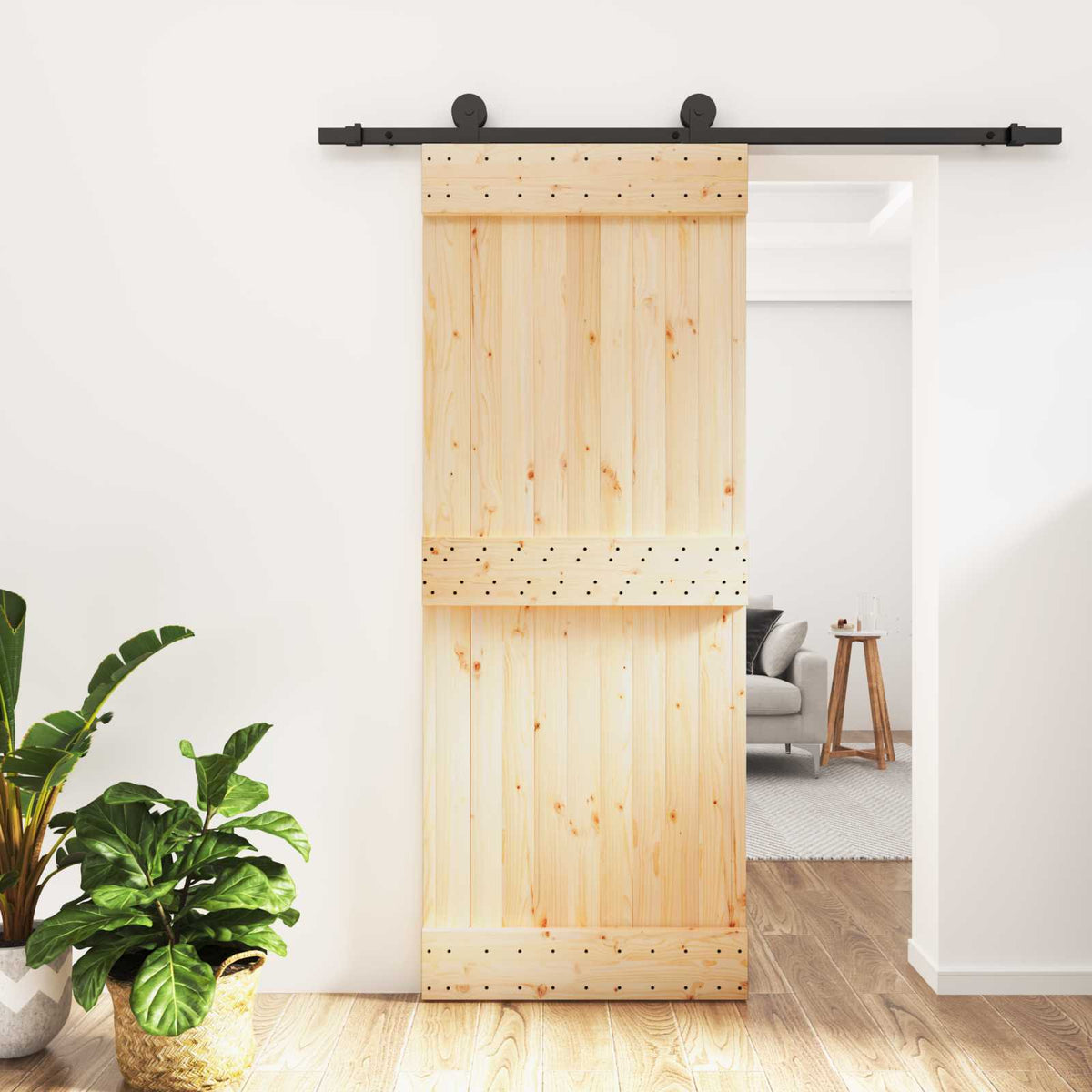 Liukuovi Luonnollinen Ja Musta 80 X 210 Cm Massiivinen Mänty