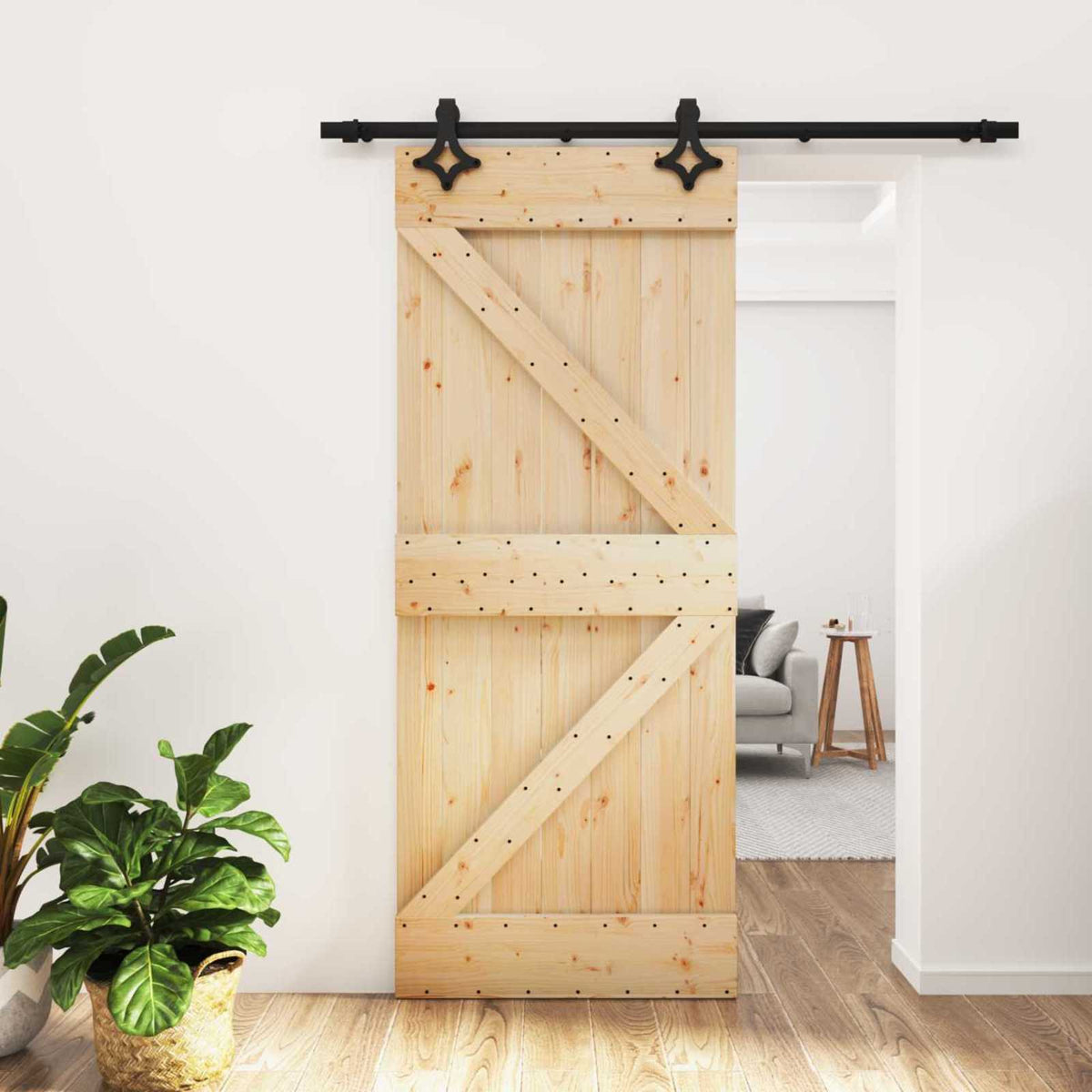 Liukuovi 85 X 210 Cm Massiivinen Mänty (Käsittelemätön)