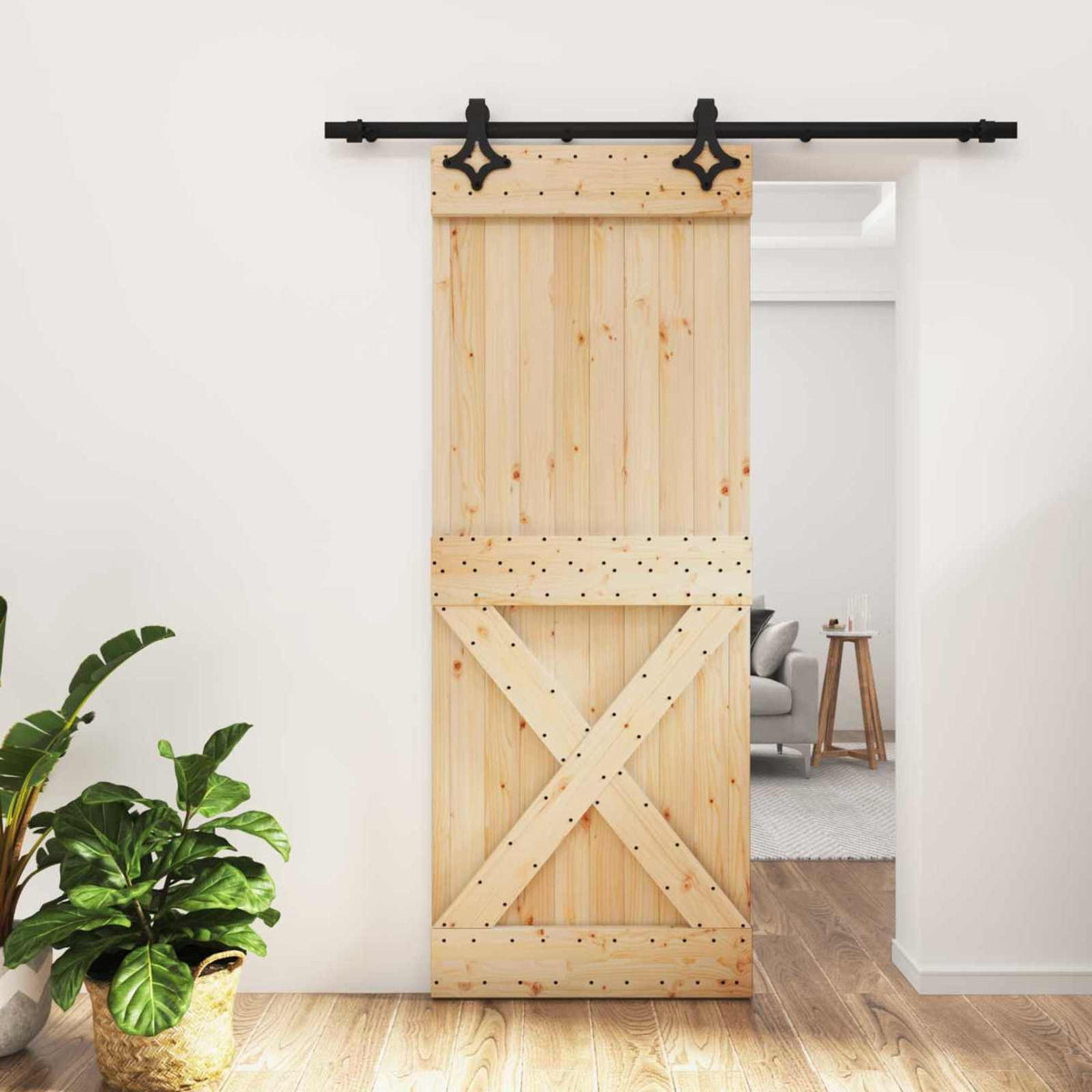 Liukuovi 80 X 210 Cm Massiivinen Mänty (Käsittelemätön)