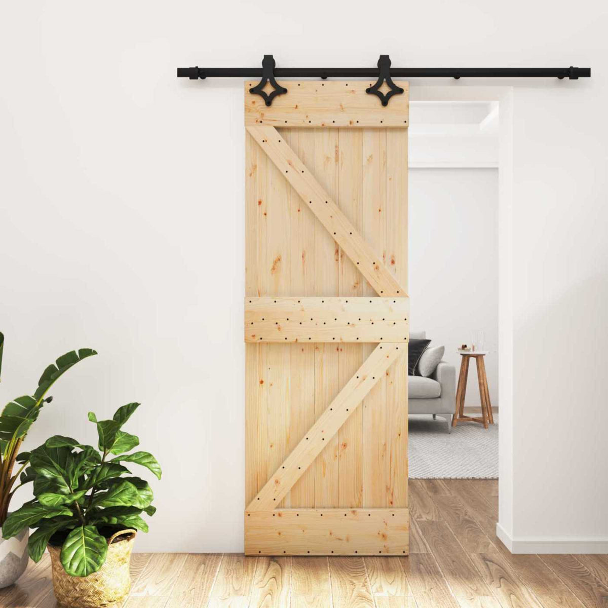 Liukuovi Luonnollinen Ja Musta 70 X 210 Cm Massiivinen Mänty