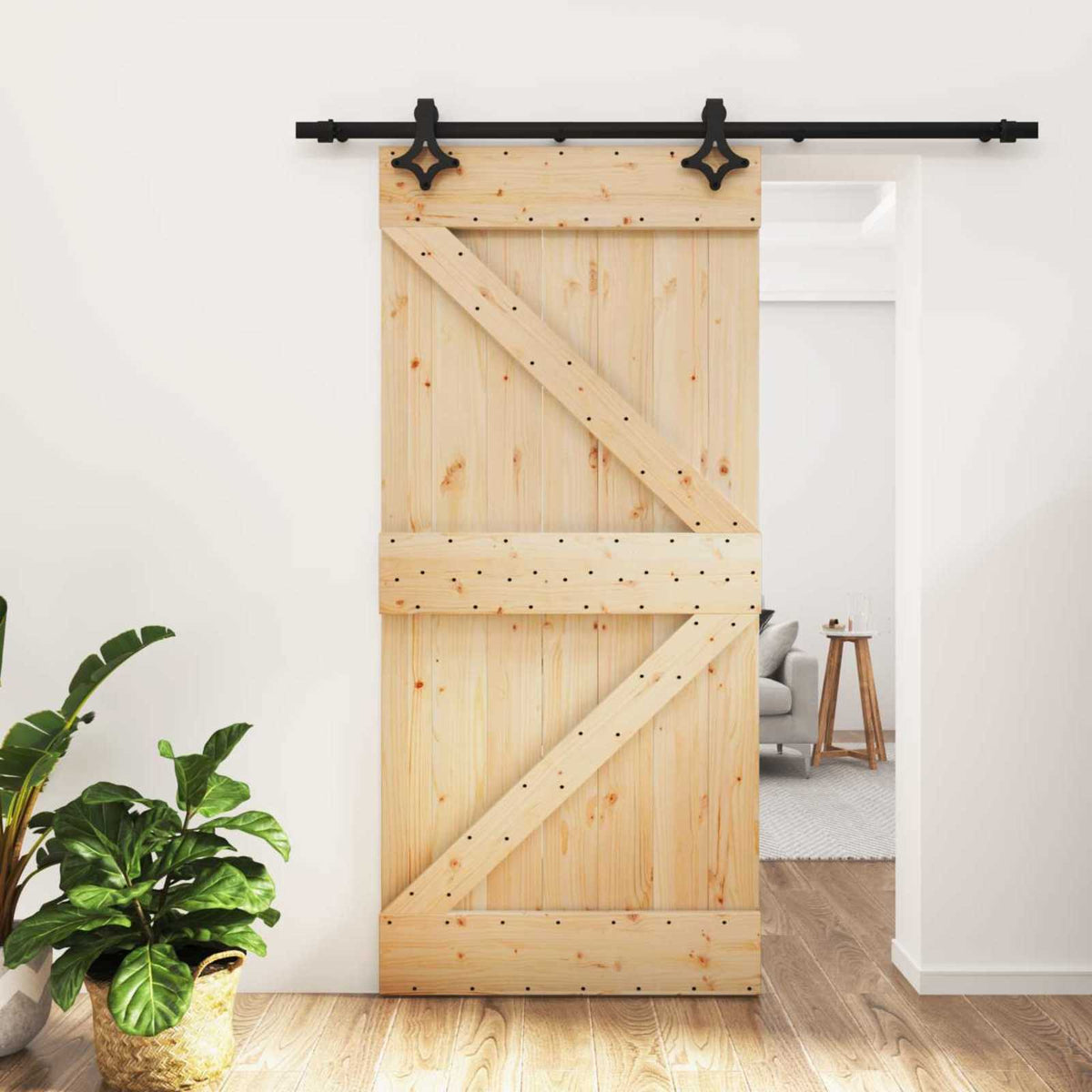 Liukuovi Luonnollinen Ja Musta 95 X 210 Cm Massiivinen Mänty