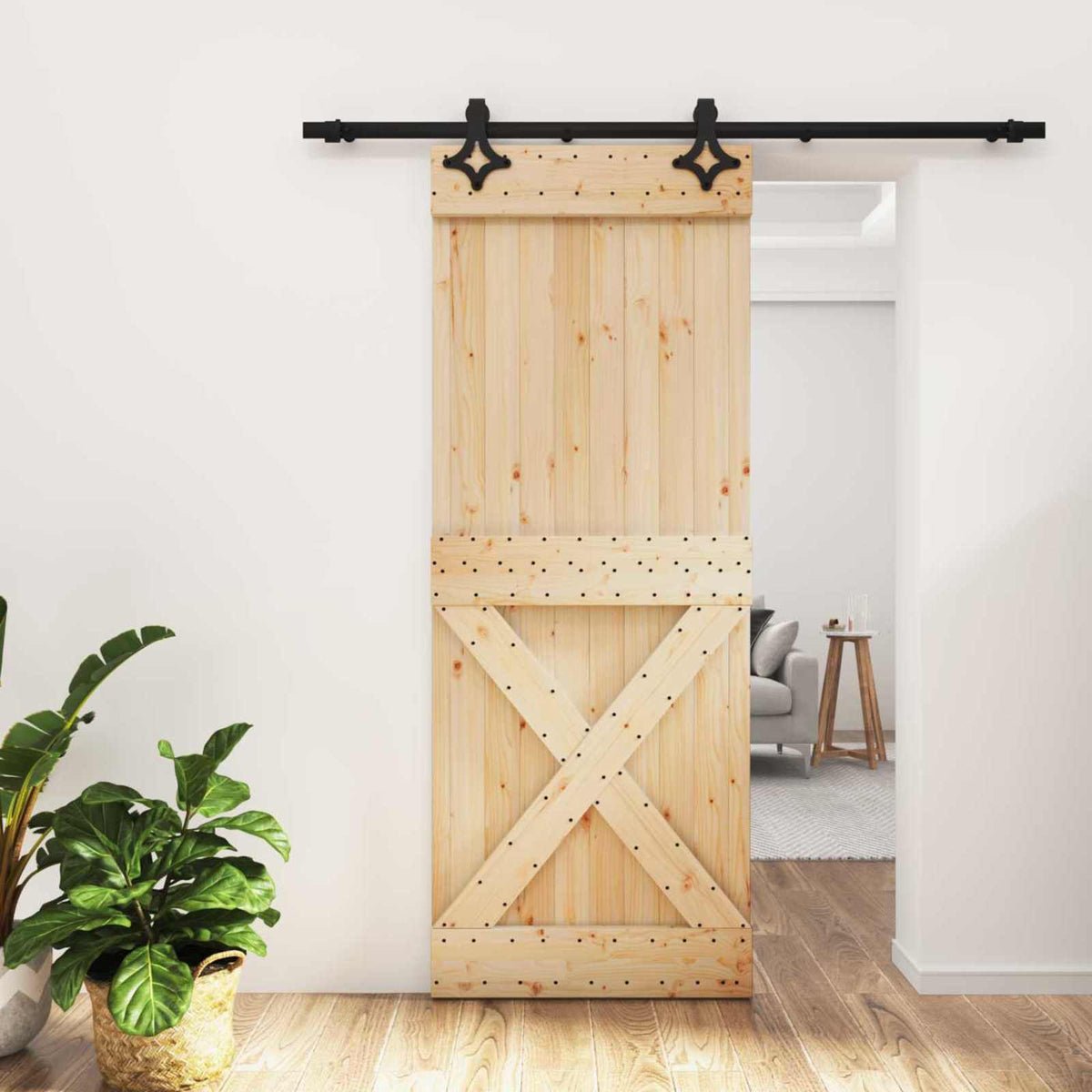 Liukuovi 80 X 210 Cm Massiivinen Mänty (Käsittelemätön)