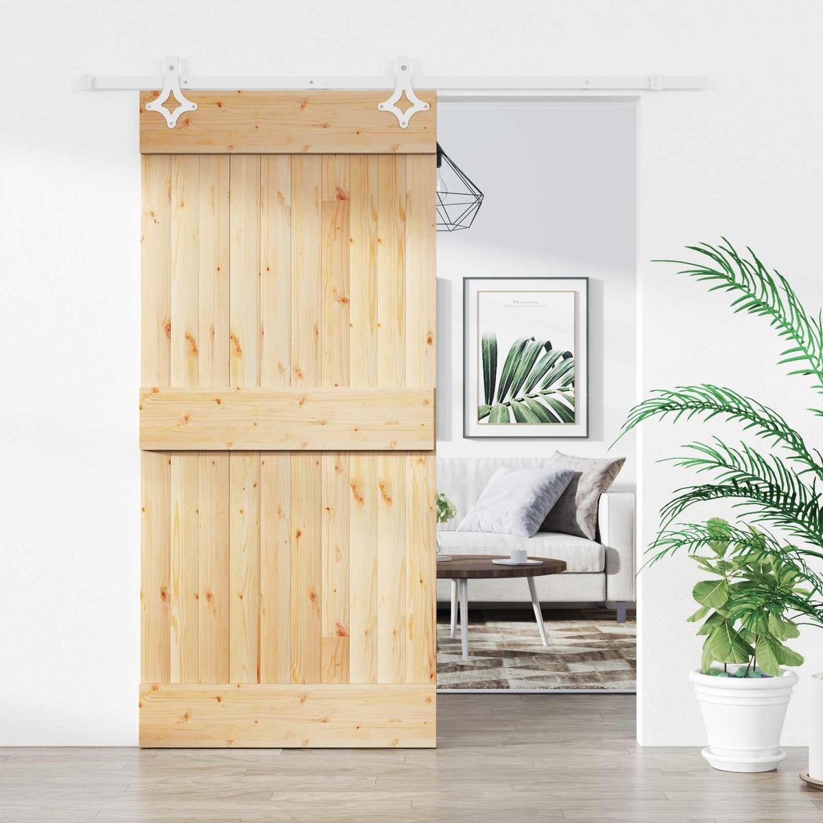 Liukuovi 90 X 210 Cm Massiivinen Mänty (Käsittelemätön)