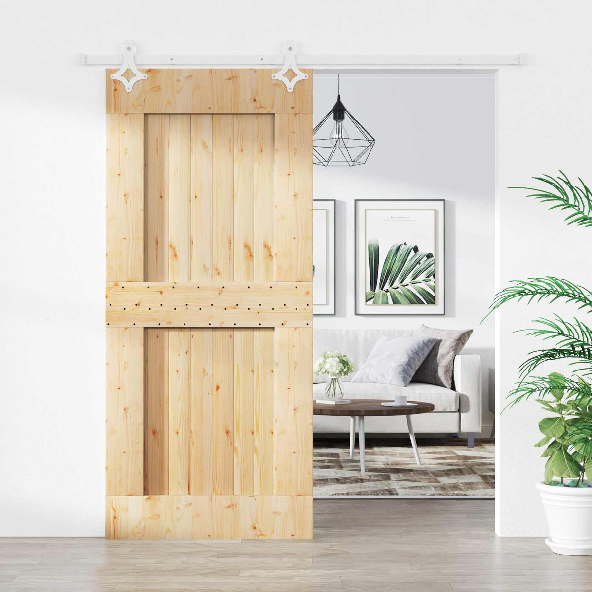 Liukuovi 90 X 210 Cm Massiivinen Mänty (Käsittelemätön)