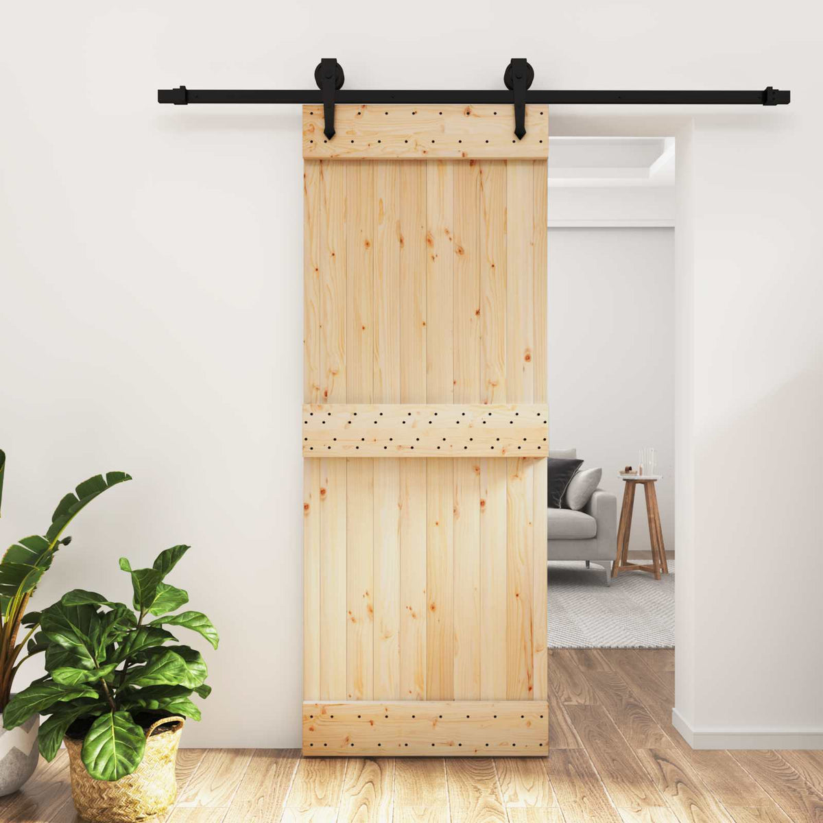 Liukuovi Luonnollinen Ja Musta 80 X 210 Cm Massiivinen Mänty