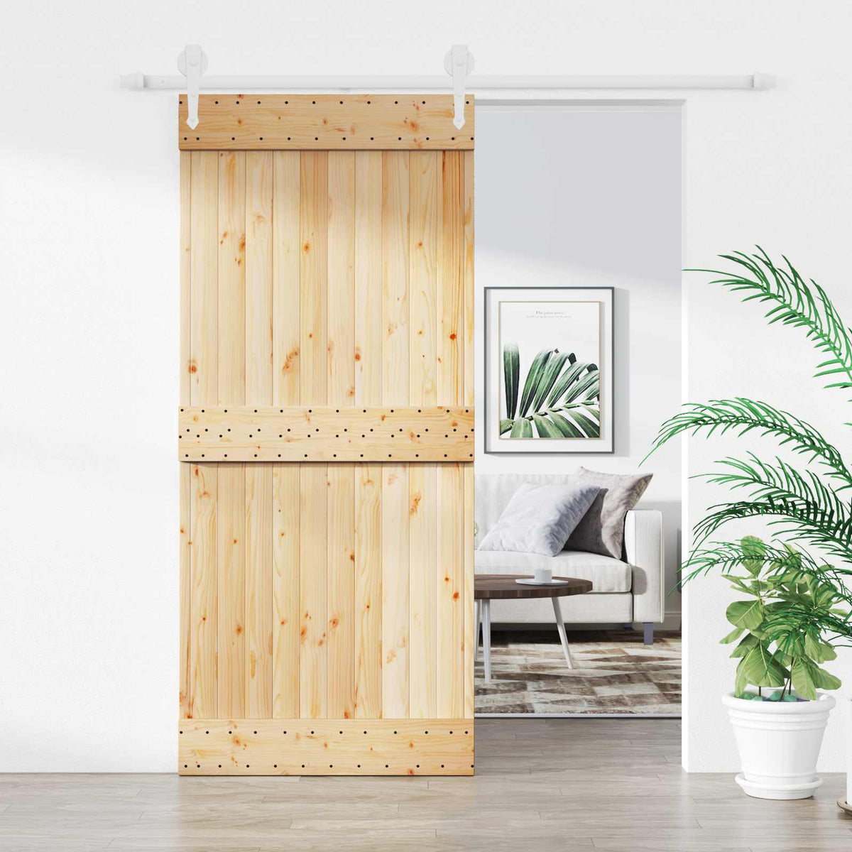 Liukuovi 90 X 210 Cm Massiivinen Mänty (Käsittelemätön)