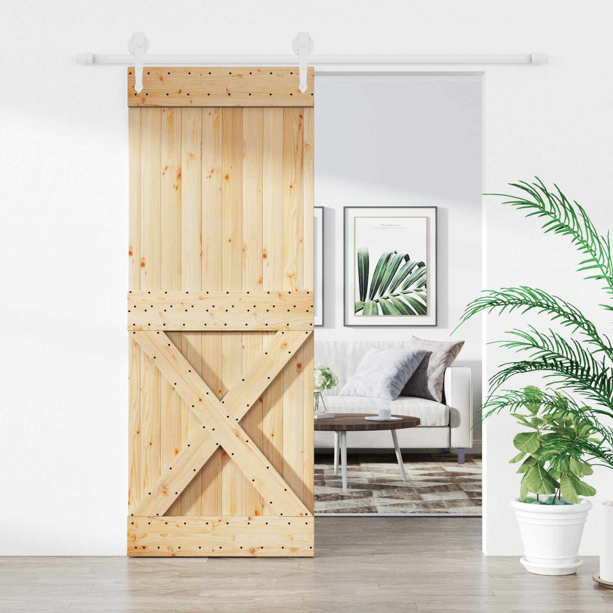 Liukuovi 80 X 210 Cm Massiivinen Mänty (Käsittelemätön)