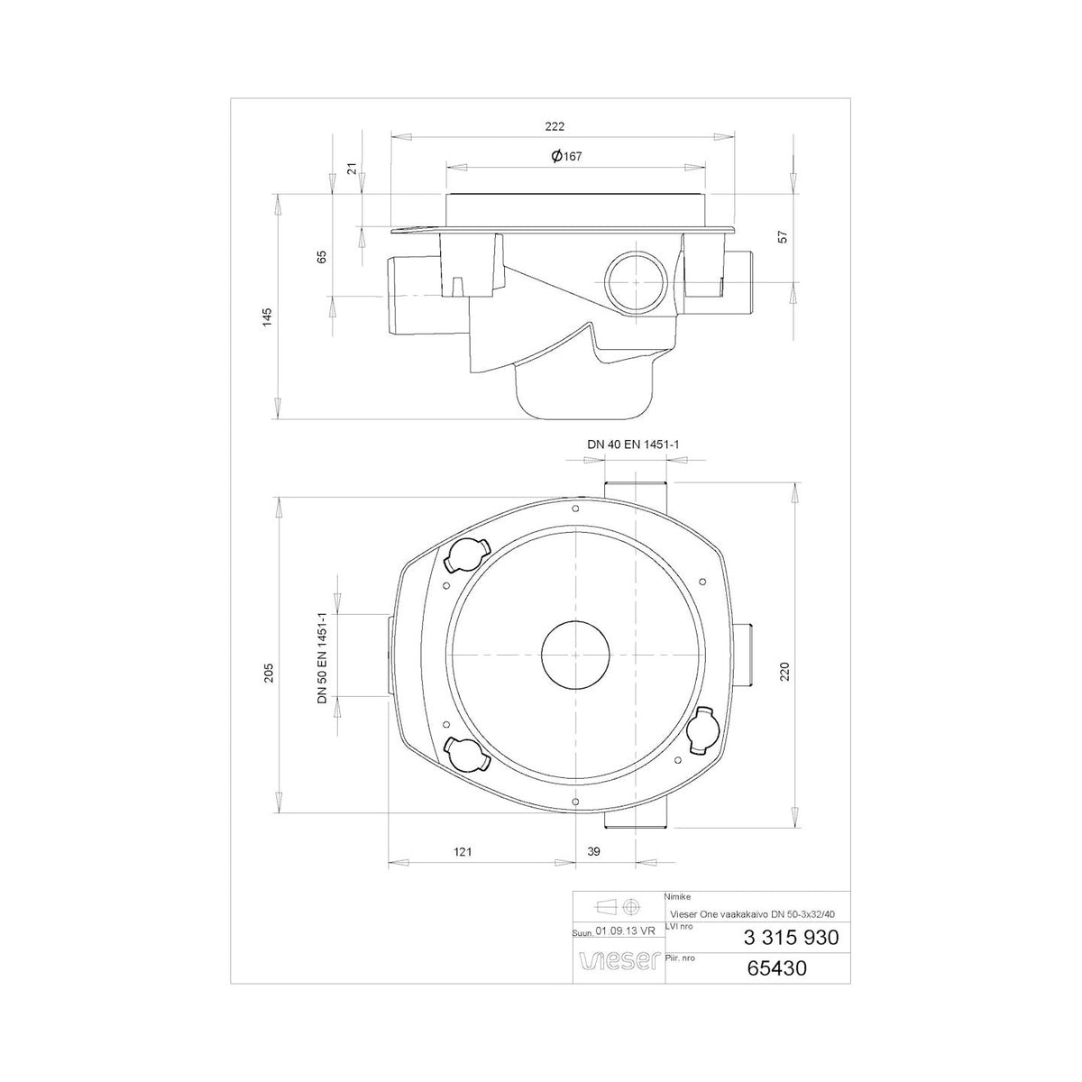 Vaakakaivo 52600 Vieser One DN50 3x32/40 valutuella [3315930] |