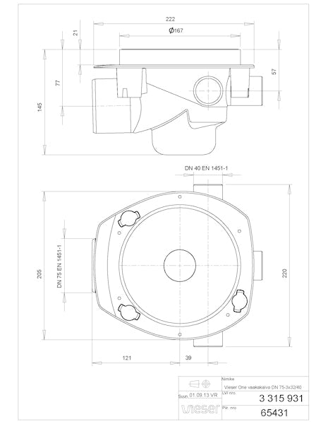 Vaakakaivo Vieser One DN 75 SL [3315957]