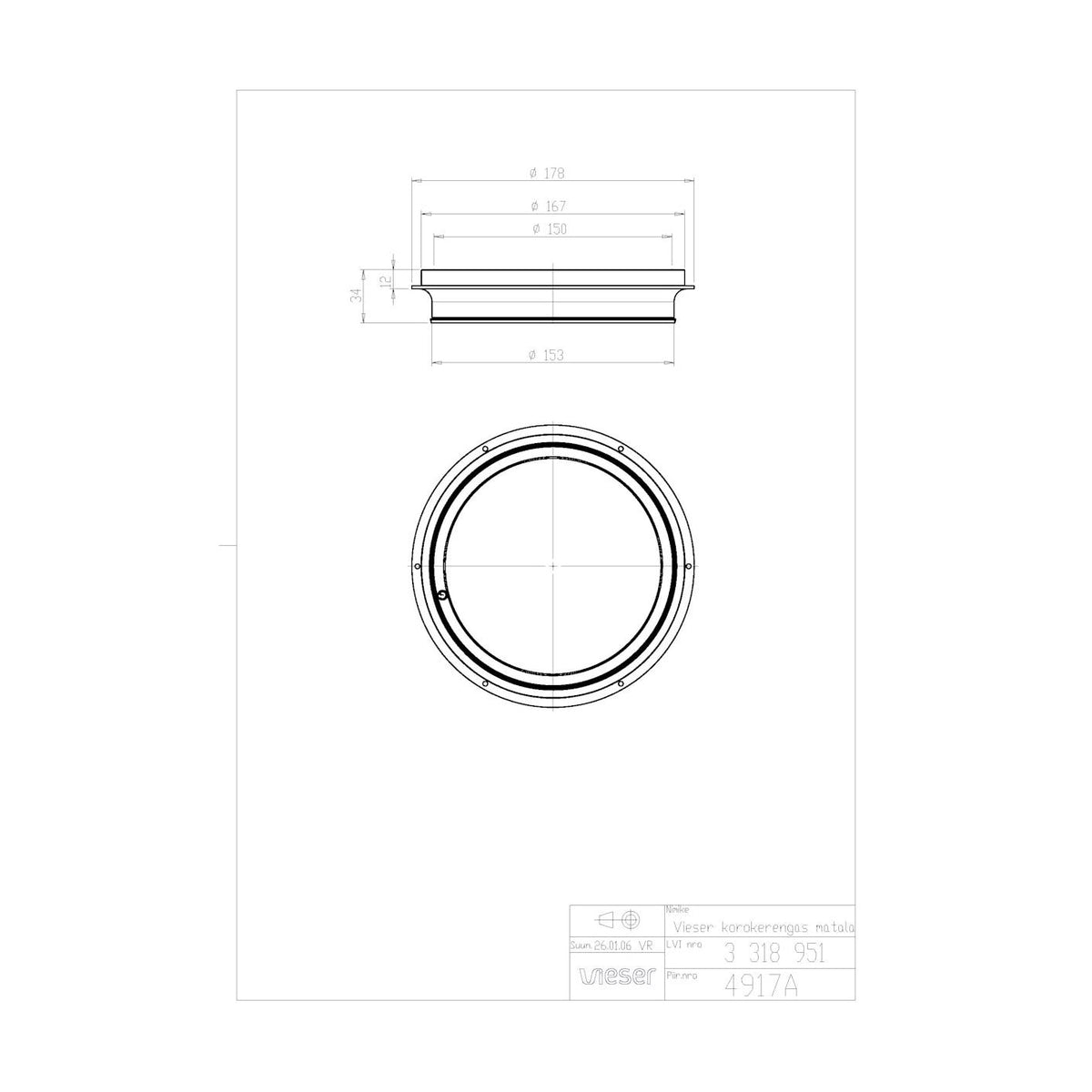 Korokerengas Vieser One matala, 12 mm korotuksiin [3318951] |