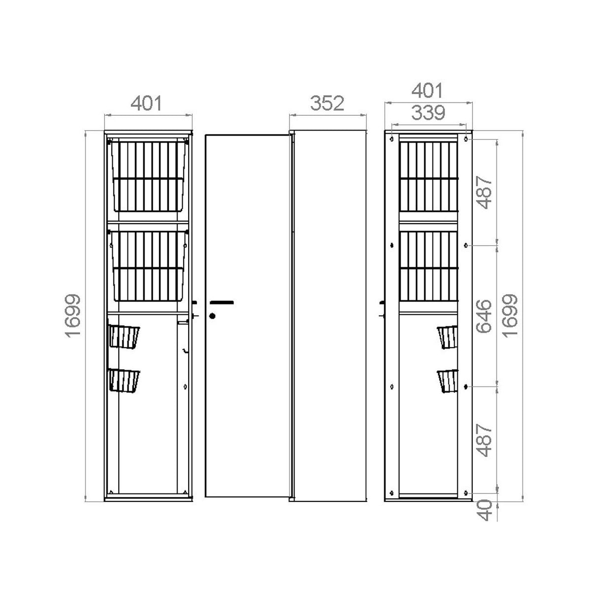 Pyykkikaappi V60129 Polaria Combi 400 2 koria vasen [6045202] |