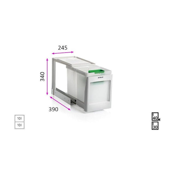 Jätejärjestelmä Stala Eko-Line 2PK kannellinen 2x10 l 5951904