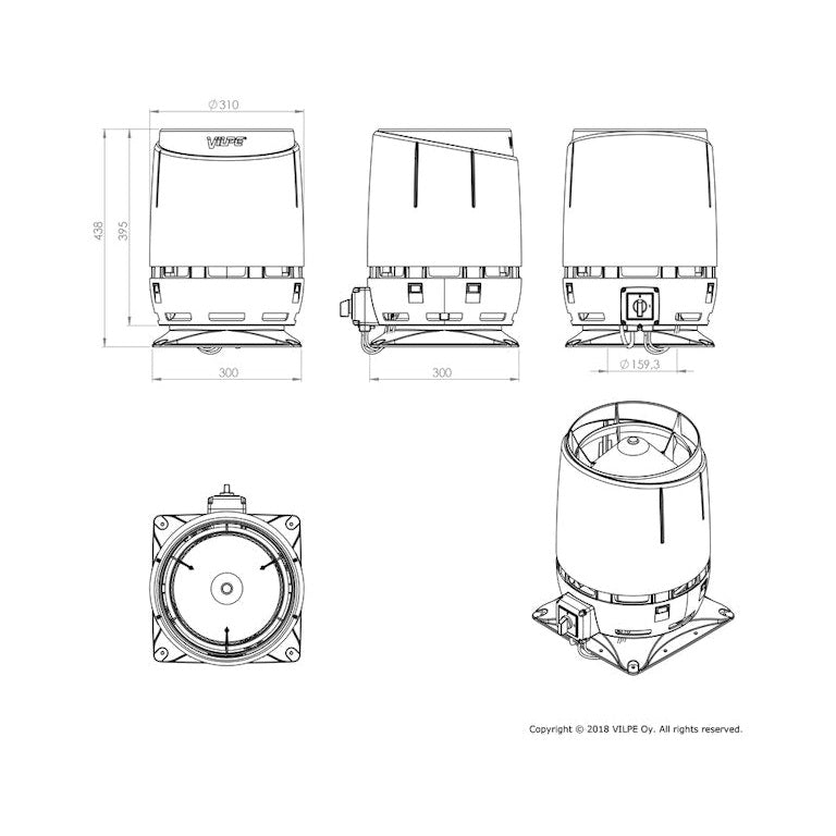 Huippuimuri Vilpe ECo160S Flow + as.sarja 300X300 musta 7820322