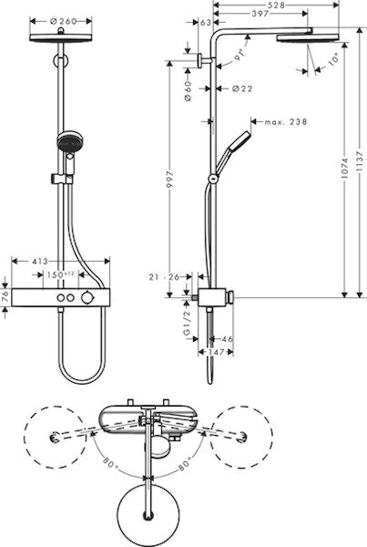 Suihkujärjestelmä Hansgrohe 24221700 Pulsify Sp 260 Valk [6352021]