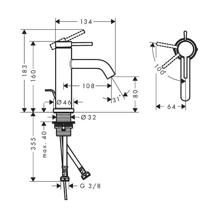 Pesuallashana Hansgrohe 73305670 Tecturis S 80 Musta [6150993]