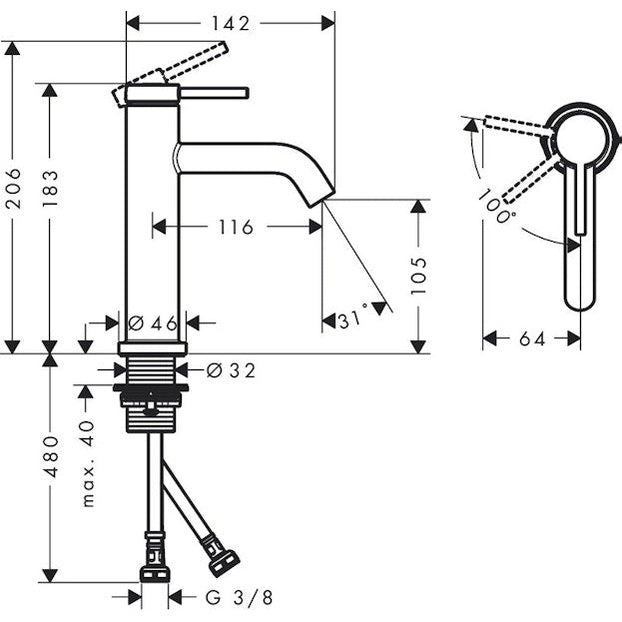 Pesuallashana Hansgrohe 73317000 Tecturis S 110 Kromi [6151003]