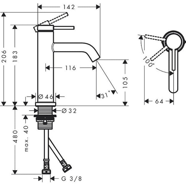 Pesuallashana Hansgrohe 73317670 Tecturis S 110 Musta [6151005]