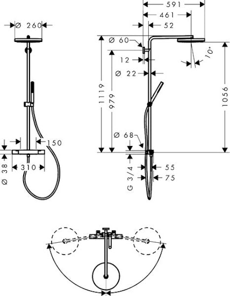 Suihkujärjestelmä Hansgrohe 24229000 Puro 260 Fine Kromi [6352098]