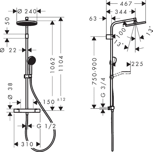 Suihkujärjestelmä Hansgrohe 28874670 Activera 240 Eco Musta [6352115]