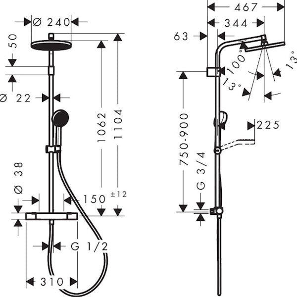 Suihkujärjestelmä Hansgrohe 28874670 Activera 240 Eco Musta [6352115]