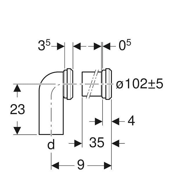 Geberit WC-liitosyhde 90° jatkettu D=110 MM 152.647.00.1 [5758380]