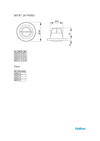 Poistoilmaventtiili Halton URH/B-160 Jousikiinnitys [8707746]