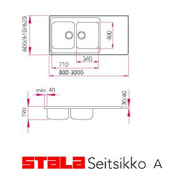 Tiskipöytä Stala Seitsikko A1500 1500x600 mm rst 2-altainen [5912008]
