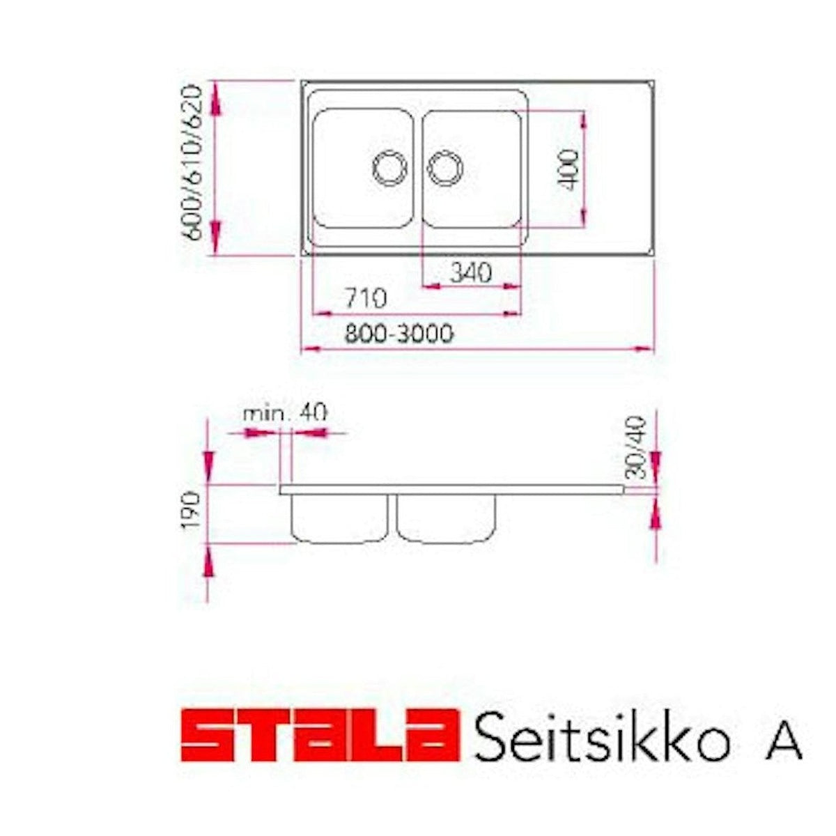 Tiskipöytä Stala Seitsikko A1300 1300x600 mm rst 2 - altainen [5912006] |