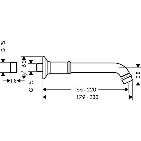 Juoksuputki Hansgrohe 16541820 Montreux Harj Nikkeli [6557009] |