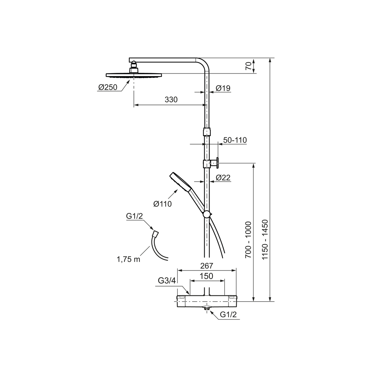 MORA MMIX II shower system ylä - ja käsisuihkusetti 6360751 [331900] |