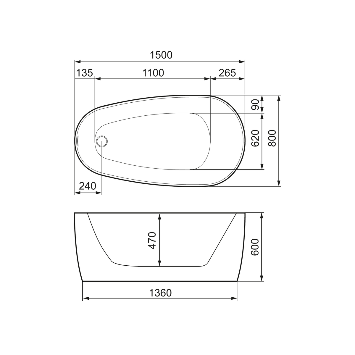 Mora Mare Kylpyamme VI 1500 X 800 Valkoinen 951106 [5816611] |