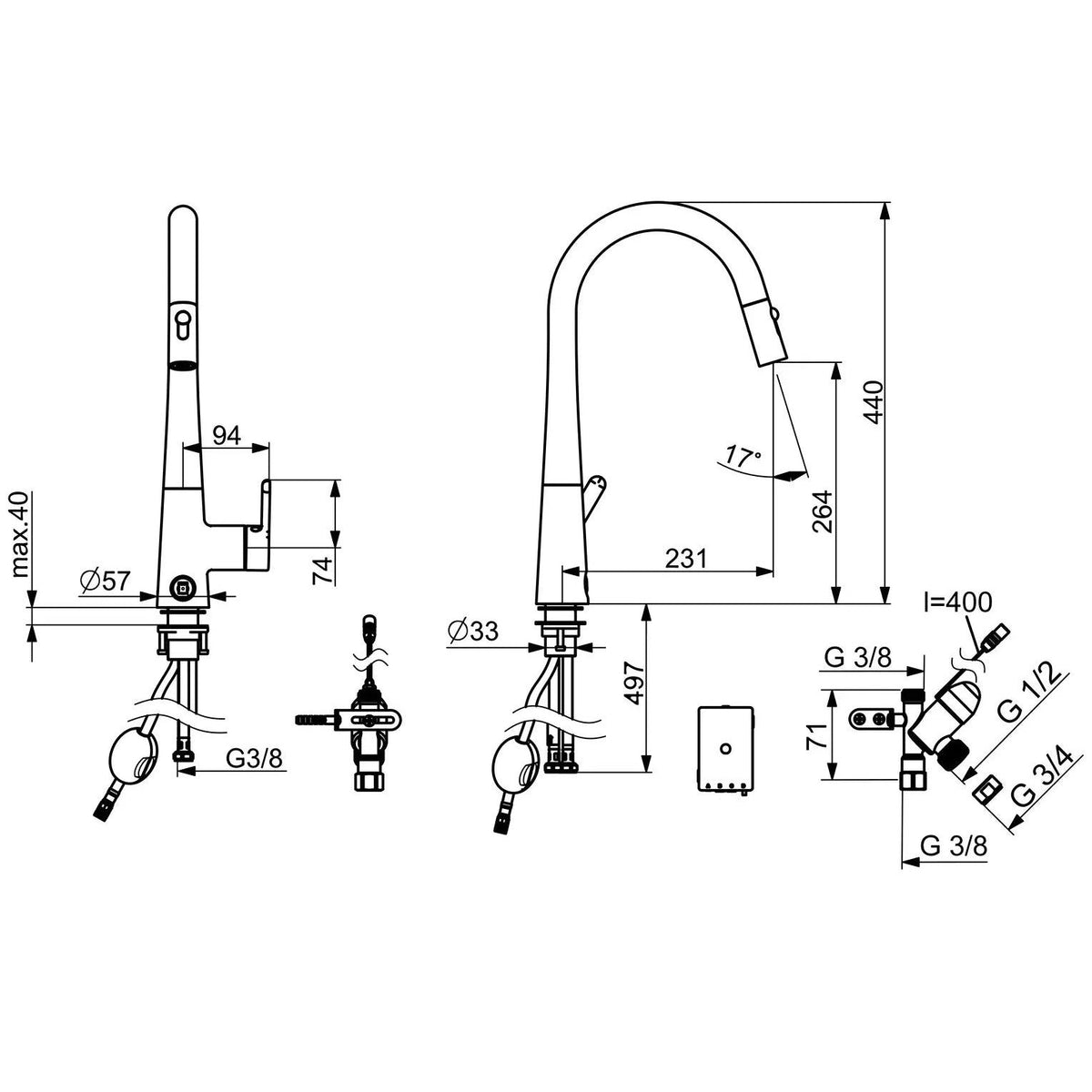 Keittiöhana 3031F Oras Inspera PKV, 3V musta - Fertti.com