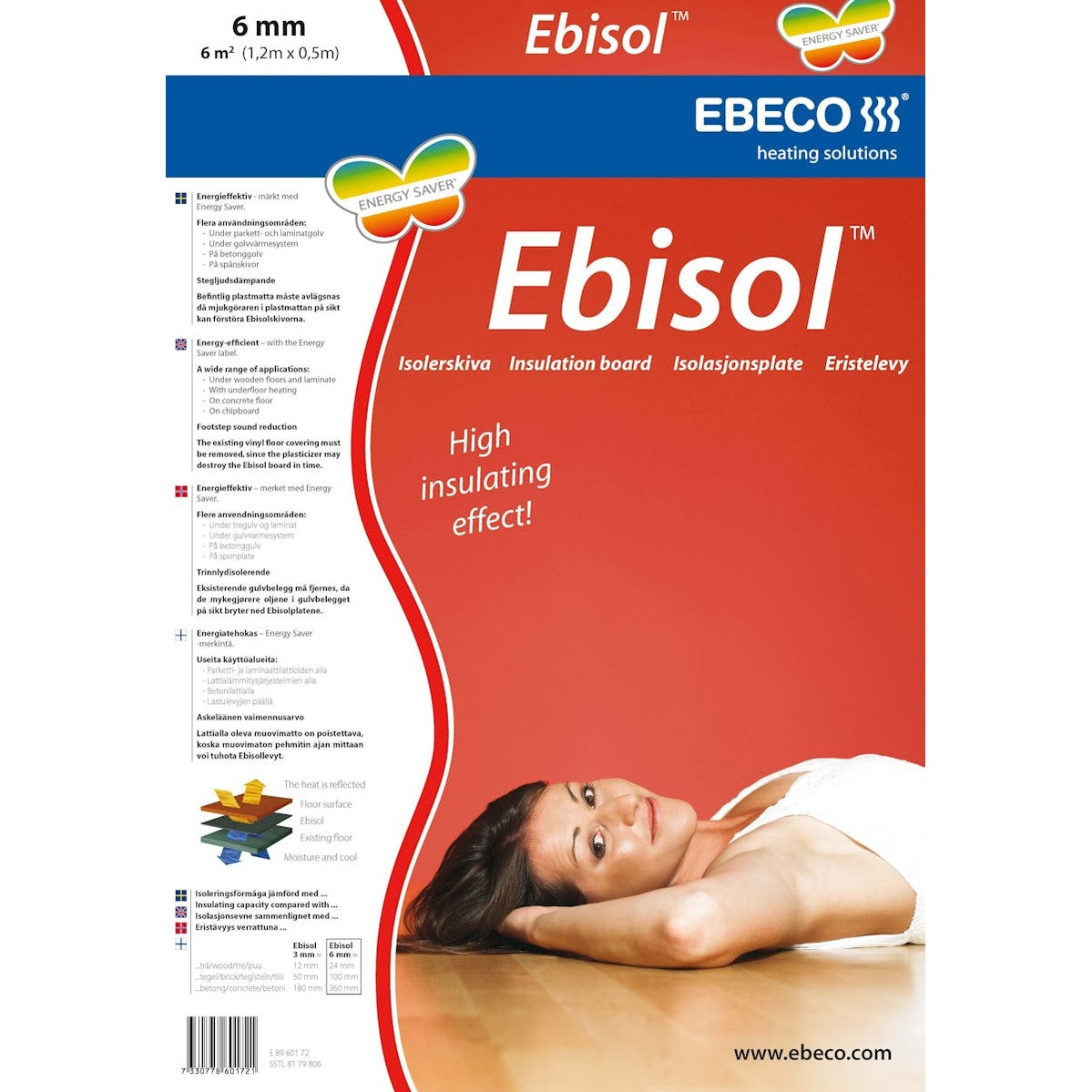 Asennus - / eristelevy Ebisol, Ebeco 6mm 6m2 /PAK [8179806] |