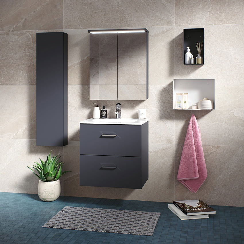 Peilikaappi Polaria Klara 600 oikea valaisimella harmaa - Fertti.com
