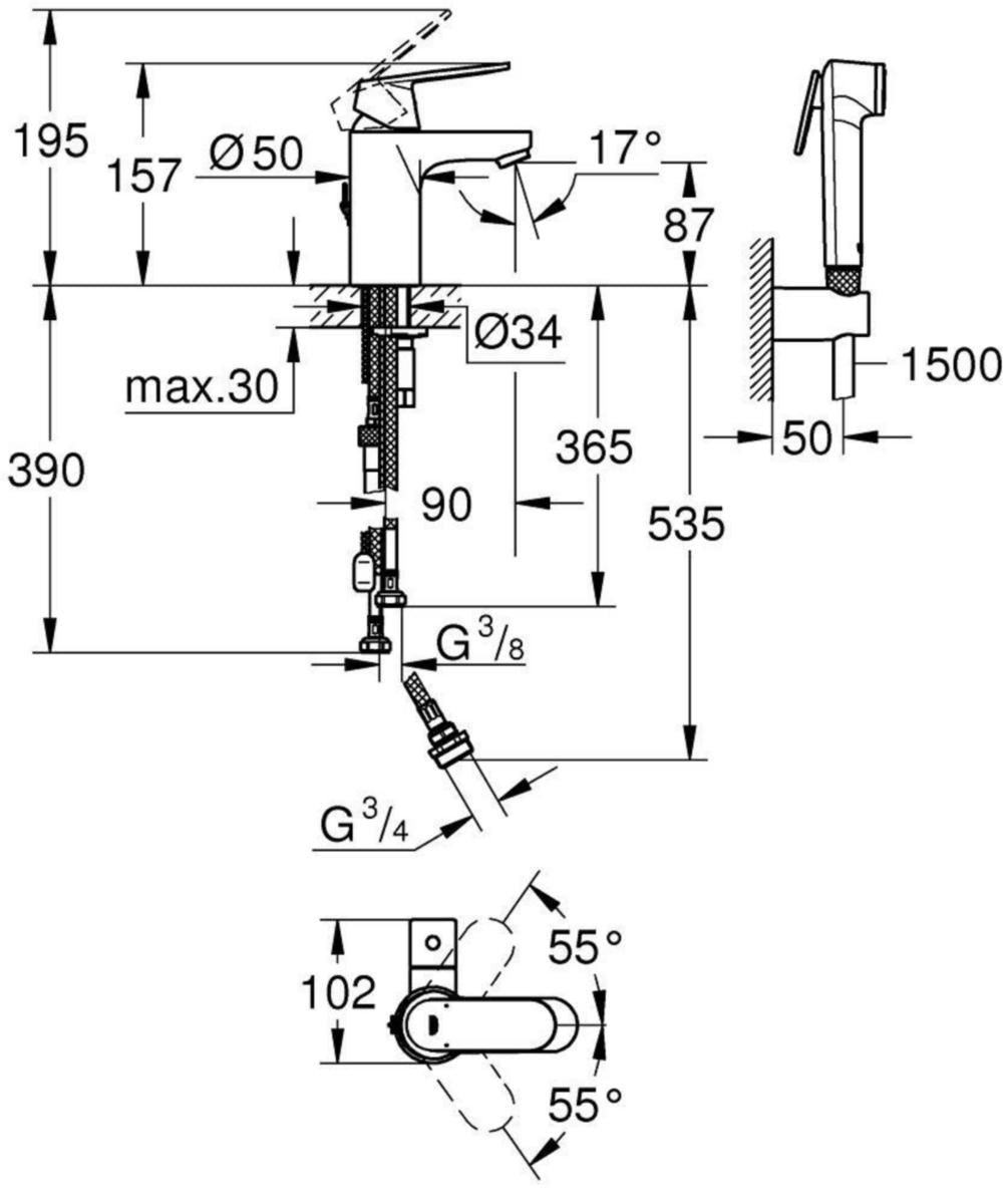 Pesuallashana Grohe Eurosmart Cosmopolitan bidé PKV 23950000 [6125142]