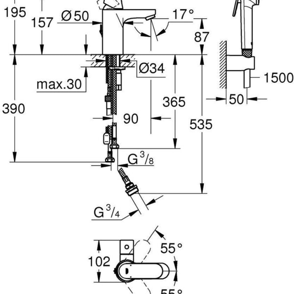 Pesuallashana Grohe Eurosmart Cosmopolitan bidé PKV 23950000 [6125142]