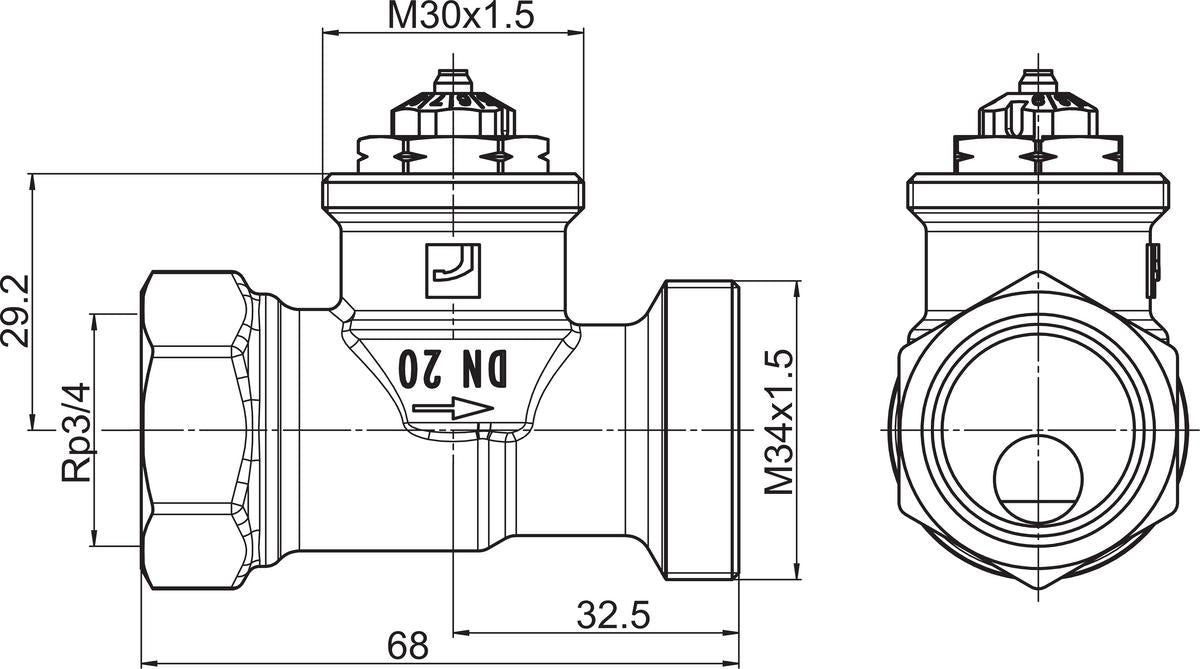 Patteriventtiilin Runko Dn20 Suora Stabila L=68 [4032028]