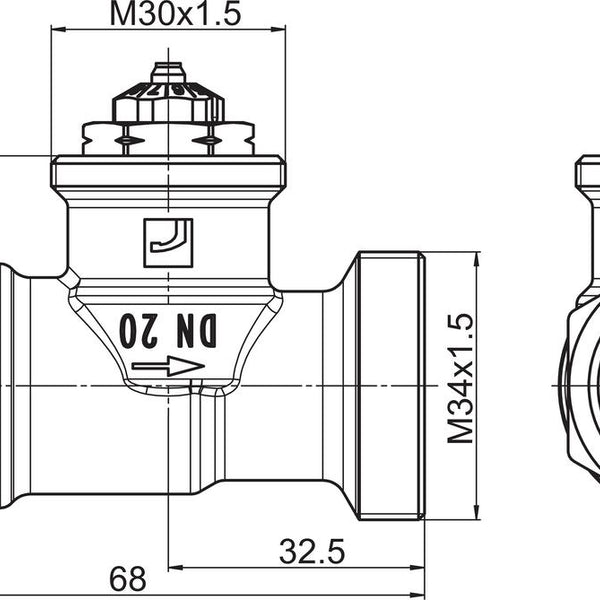 Patteriventtiilin Runko Dn20 Suora Stabila L=68 [4032028]