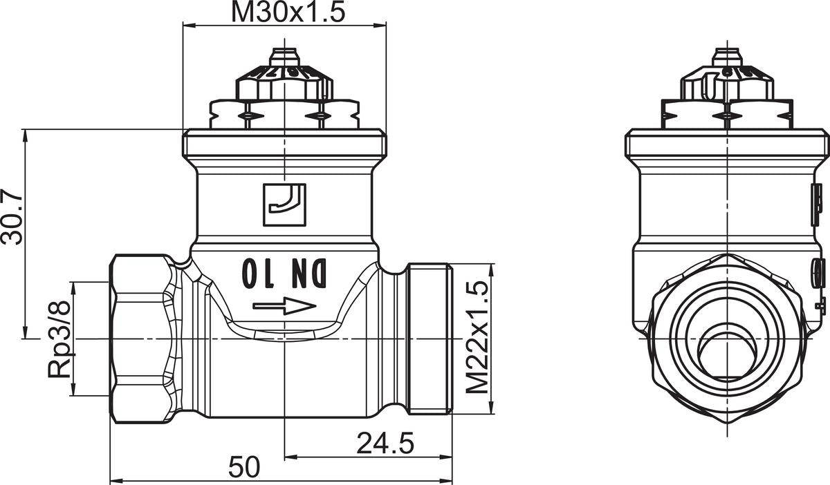 Patteriventtiili Oras Stabila Pro DN 10, L=50 suora [4032026]