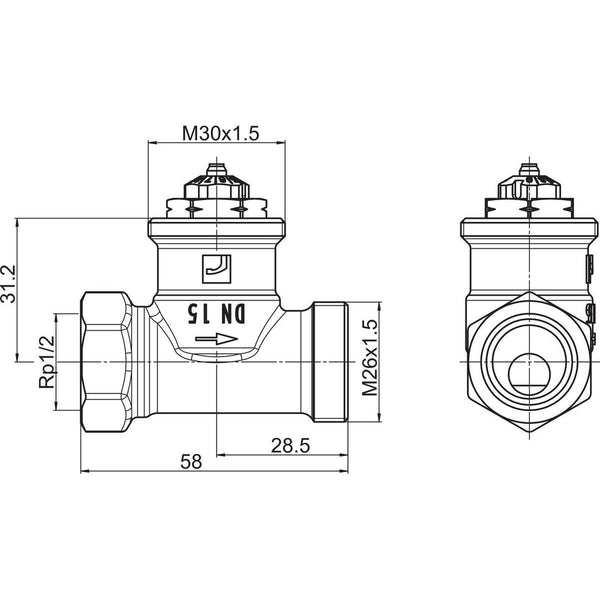Patteriventtiilirunko 443015 Oras Stabila suora DN15 L=58 4032027