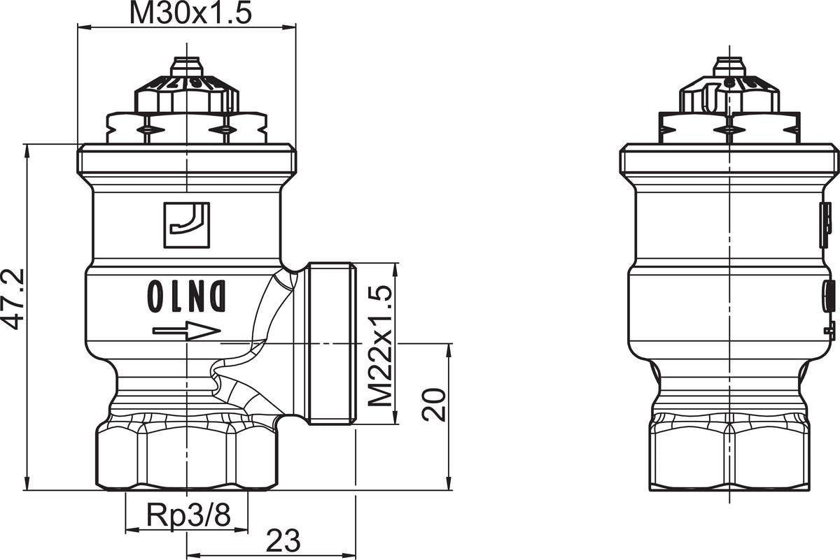Patteriventtiilin Runko Dn10 Kulma Stabila L=23 H=20 [4032029]