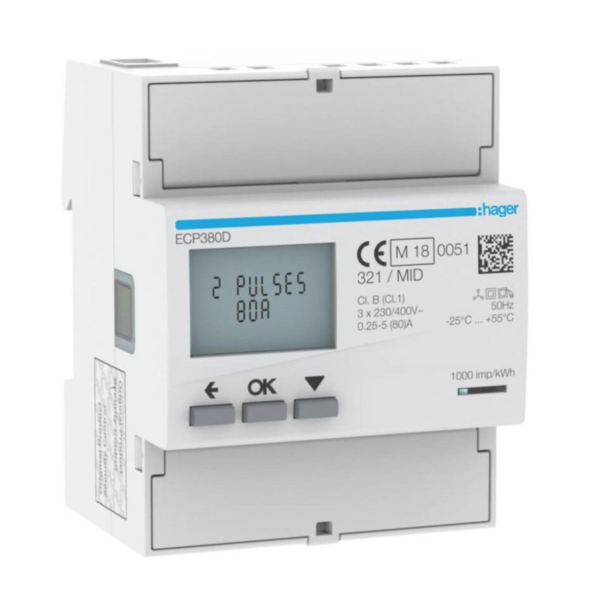 Energiamittari Din Hager Ecp380D 3V Suora 80A 4M S0 Mid [6773557] |