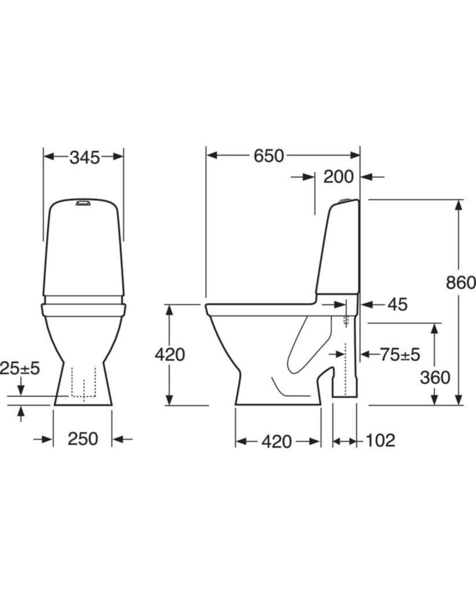 Peruskorjaus WC-laite Gustavsberg Nautic 1591 2-huuhtelu, kanneton, Hygienic Flush, S-lukko [5652161]